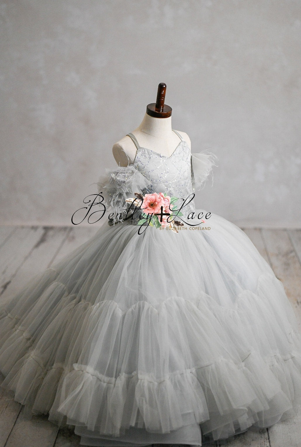 "Evangeline" - Tinsel Silver- Floor Length ( 3 Year - Petite 4 Year)