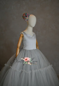 Retired rental EUC "Frenchie" -  Silver Bud- Floor Length ( 7 Year - Petite 9 Year)