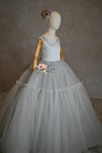 Retired rental EUC "Frenchie" -  Silver Bud- Floor Length ( 7 Year - Petite 9 Year)