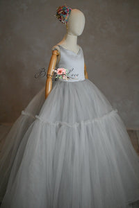 Retired rental EUC "Frenchie" -  Silver Bud- Floor Length ( 7 Year - Petite 9 Year)