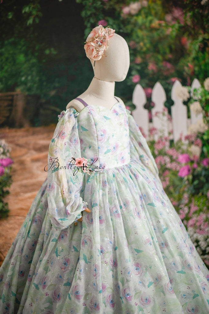 "Paint the flowers" -   Detachable skirt/sleeves Chiffon Floor Length Gown ( 9 Year - 10 Year)