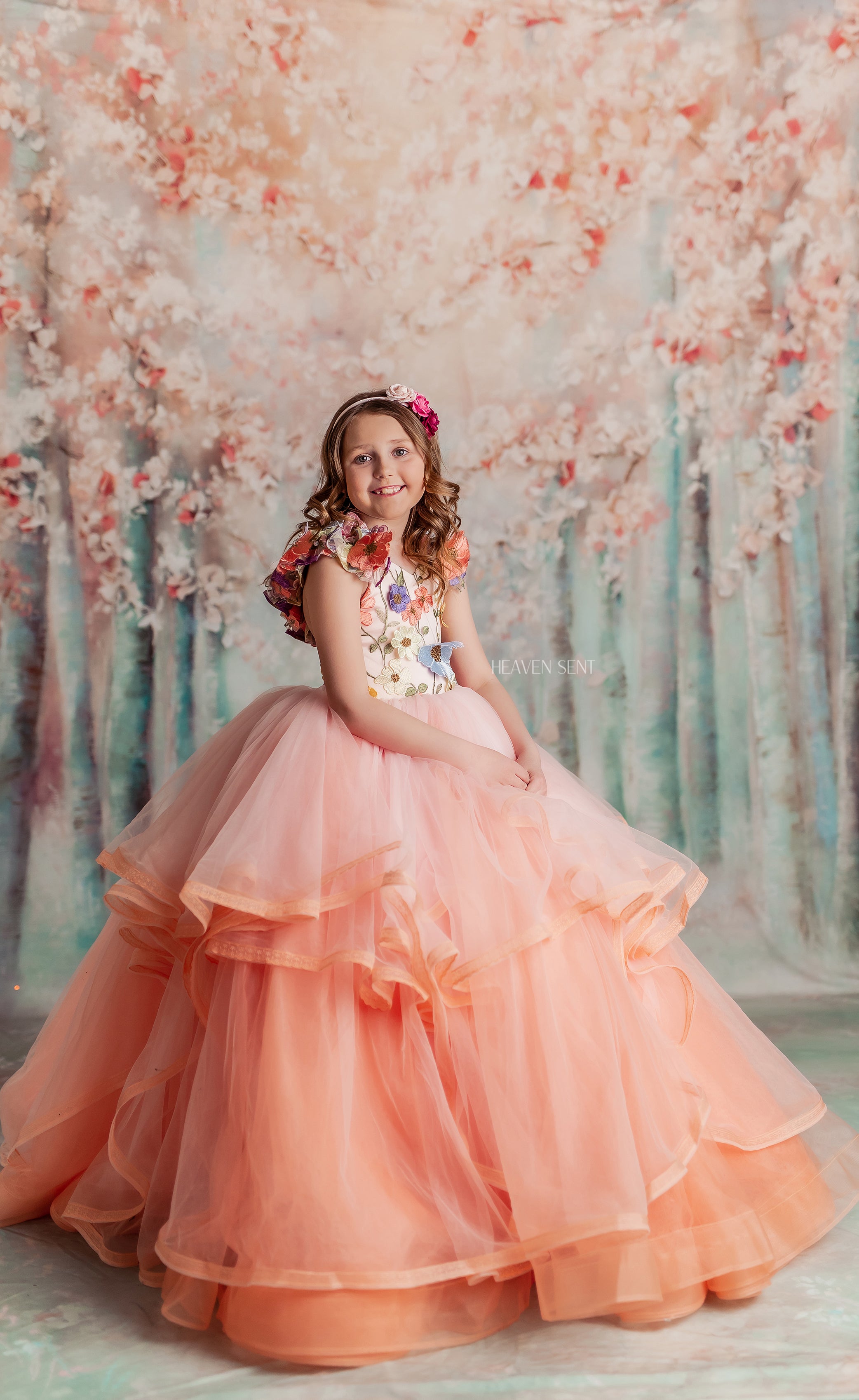 "Taylor" in Coral Peach -  Floor Length Dress ( 7 Year - Petite 8 Year)