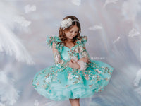 EUC RETIRED RENTAL "Brynn" in Seafoam + detachable sleeves -  Petal Short Length Dress ( 7 Year - Petite 8 Year)