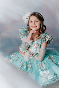 EUC RETIRED RENTAL "Brynn" in Seafoam + detachable sleeves -  Petal Short Length Dress ( 7 Year - Petite 8 Year)