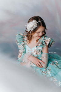 EUC RETIRED RENTAL "Brynn" in Seafoam + detachable sleeves -  Petal Short Length Dress ( 7 Year - Petite 8 Year)