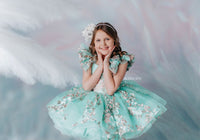 EUC RETIRED RENTAL "Brynn" in Seafoam + detachable sleeves -  Petal Short Length Dress ( 7 Year - Petite 8 Year)