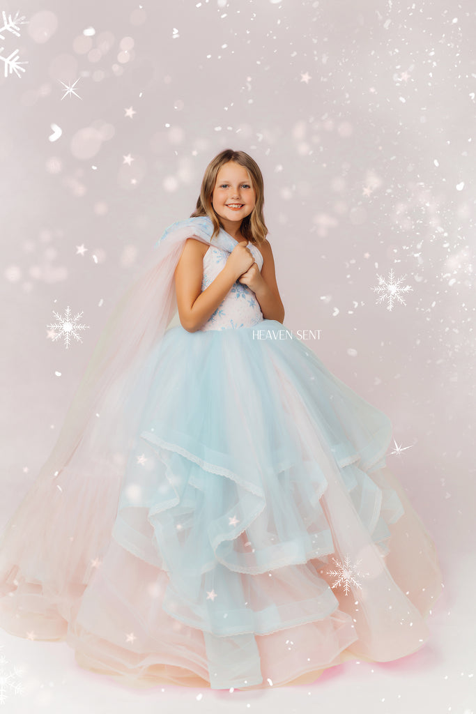 "Elsa" - with cape  Floor Length ( 7 Year - Petite 8 Year)