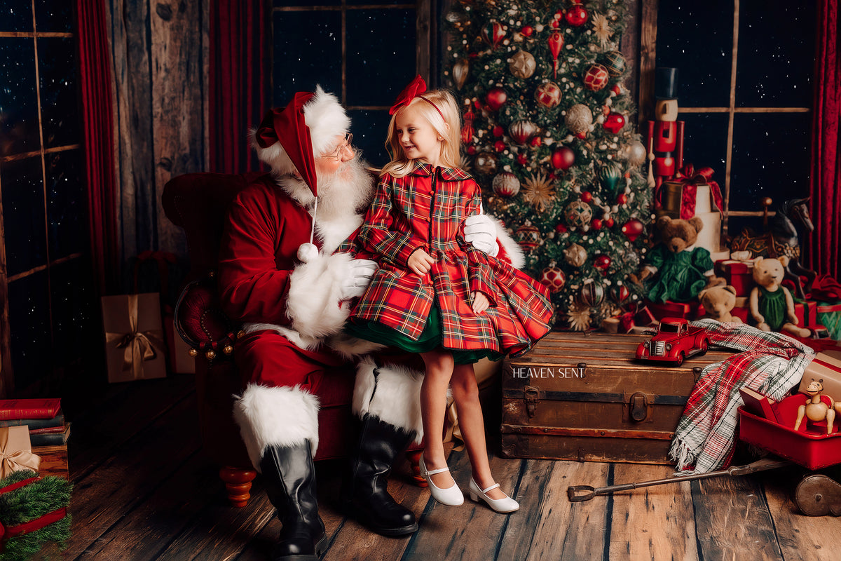 "Darling Plaid" Red Vintage Jacket Dress + Green Solid  Petal Length Dress ( 5 Year - Petite 6 Year)