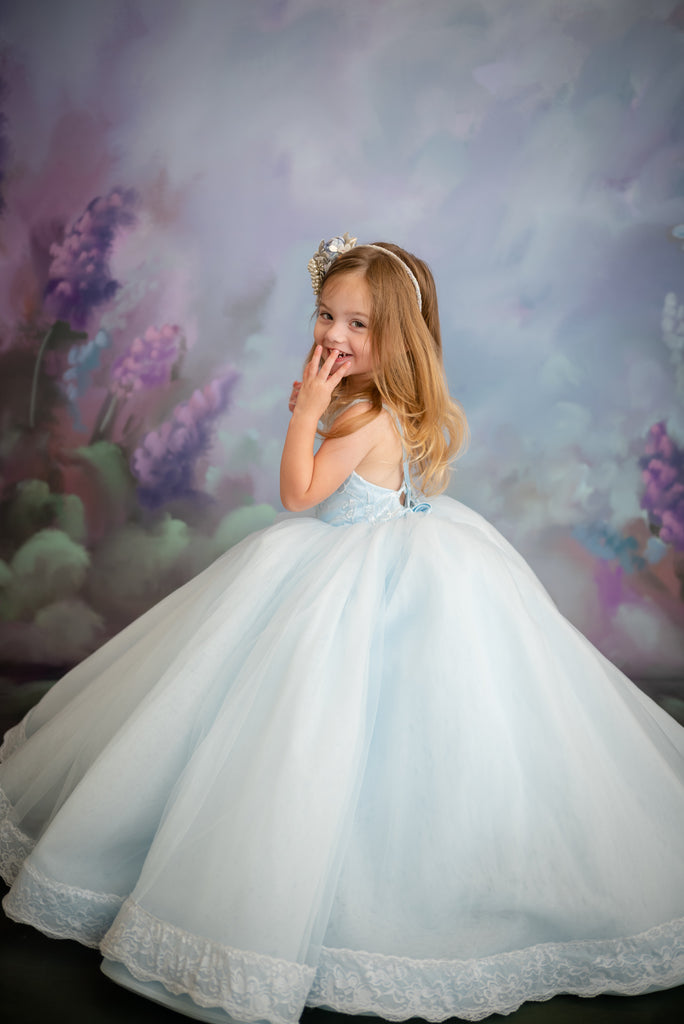 "Wendy" in soft blue tulle Floor Length Dress ( 3 Year - Petite 4 Year)