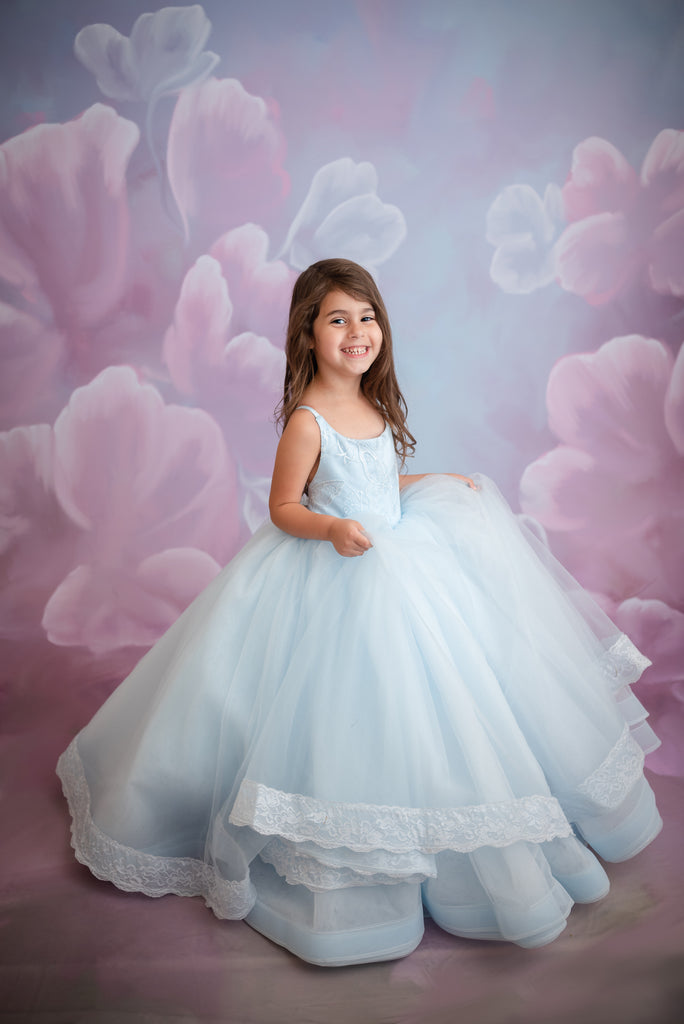 "Wendy" in soft blue tulle Floor Length Dress ( 3 Year - Petite 4 Year)