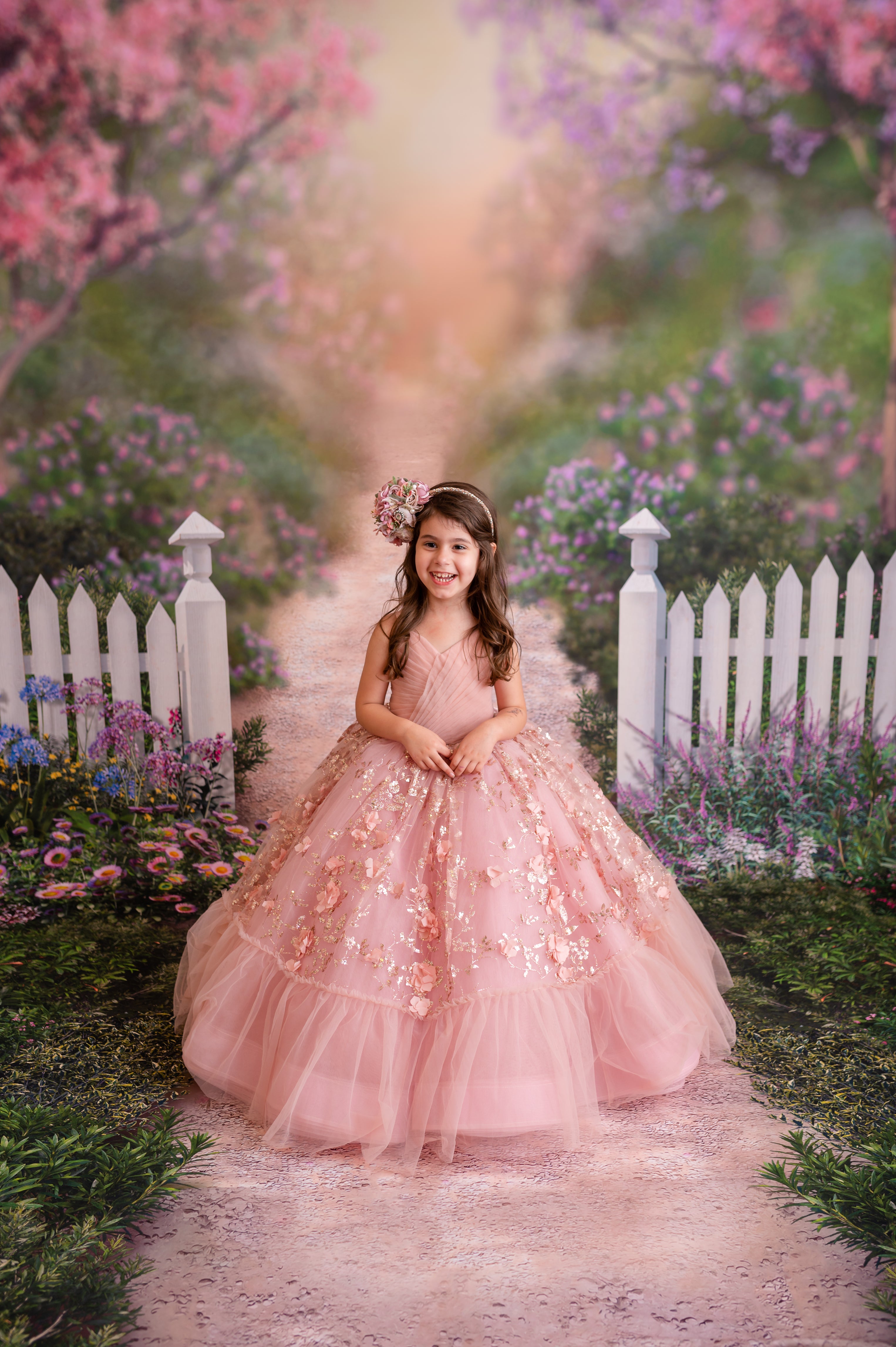 "Sadie Bloom"  blush Floor Toddler Length Dress  ( 4 Year - Petite 5 Year)