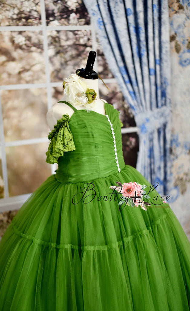 "Frenchie" -  Mossy Green- Floor Length ( 10 Year - Petite 13 Year)