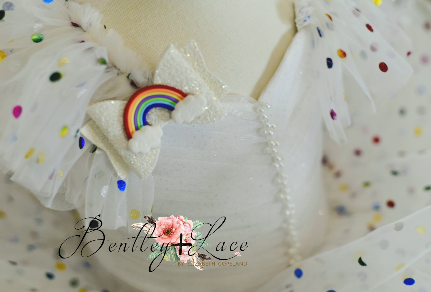 Petal "Party Confetti"- toddler pleated bodice with rainbow detachable chippy- Short Length Dress (3 Year-Petite 4 Year) ready to ship. New.