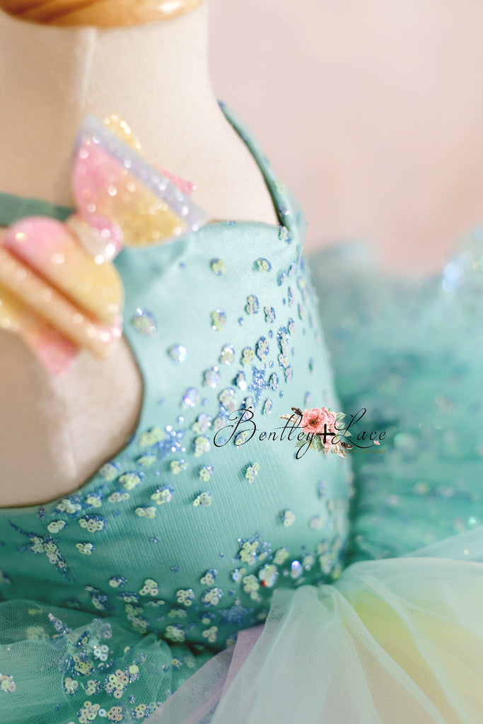 New Sherbet  "Starry eyes" Rainbow Cascade Petal Length Dress (4 Year - Petite 5 Year)