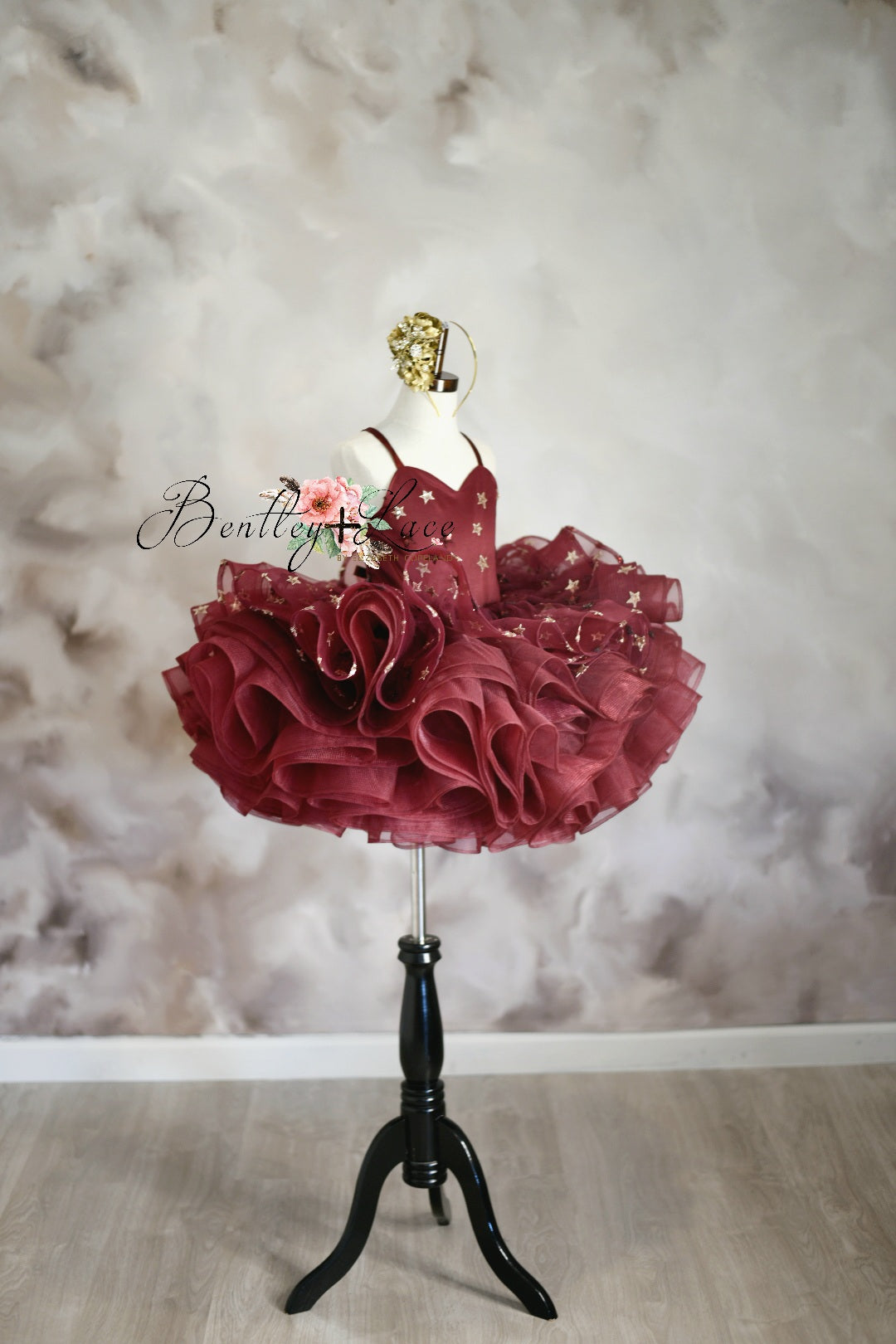 "Starlet" burgundy dress+cape -Petal Length Dress ( 5 Year - Petite 6 Year)
