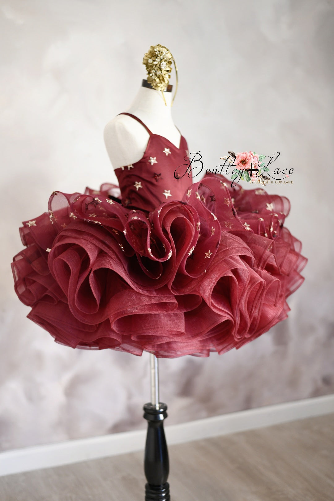 "Starlet" burgundy dress+cape -Petal Length Dress ( 5 Year - Petite 6 Year)