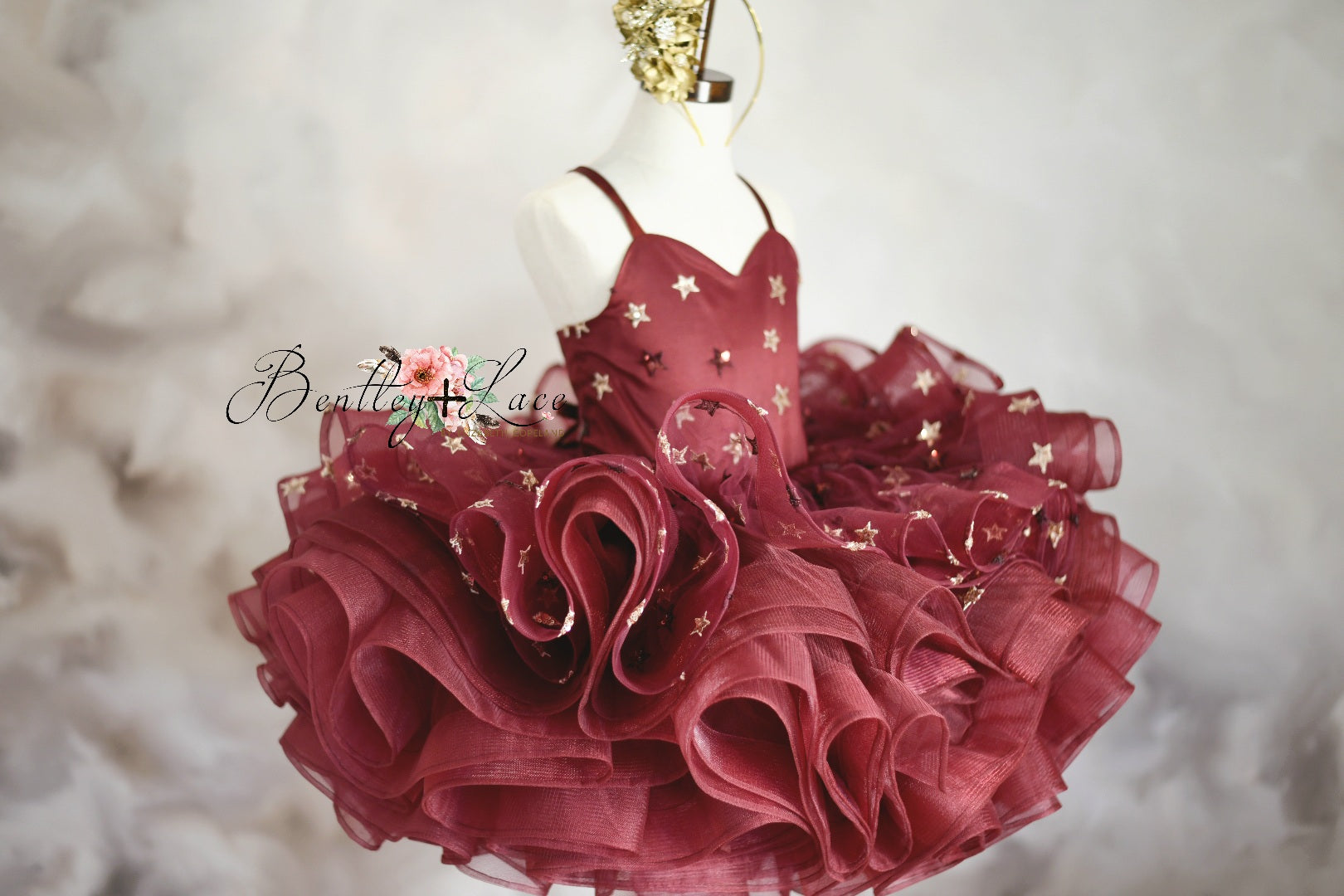 "Starlet" burgundy dress+cape -Petal Length Dress ( 5 Year - Petite 6 Year)