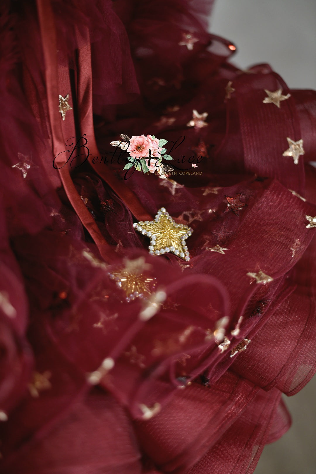 "Starlet" burgundy dress+cape -Petal Length Dress ( 5 Year - Petite 6 Year)