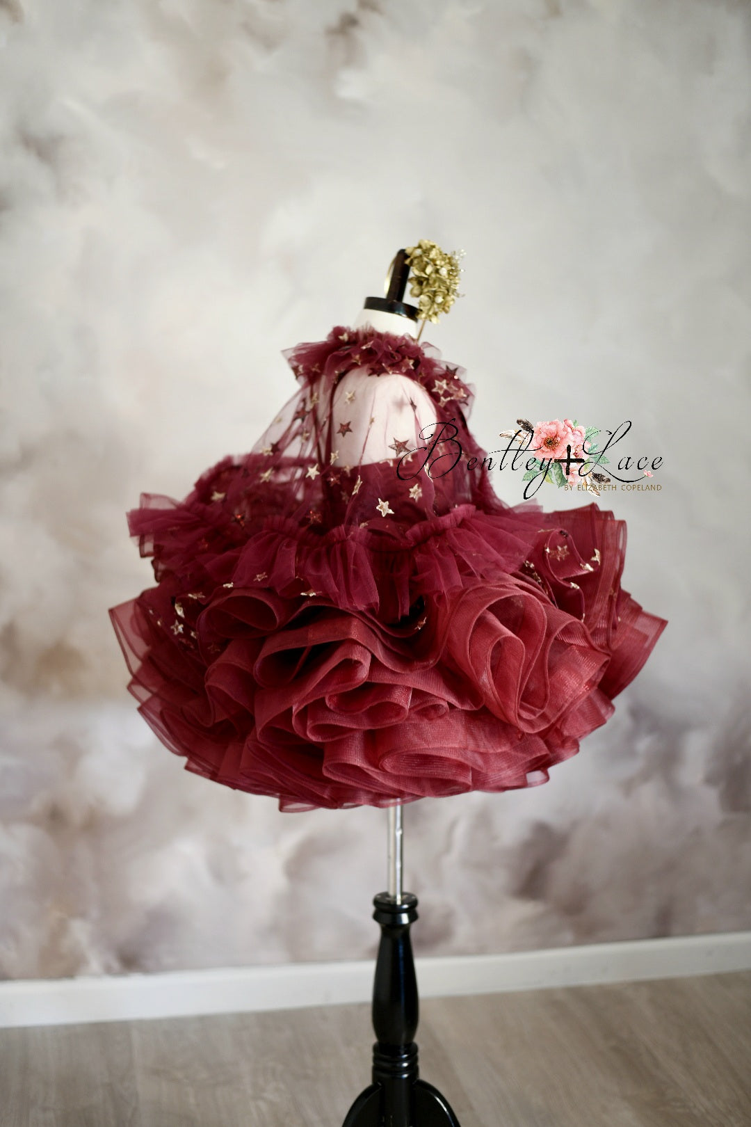 "Starlet" burgundy dress+cape -Petal Length Dress ( 5 Year - Petite 6 Year)