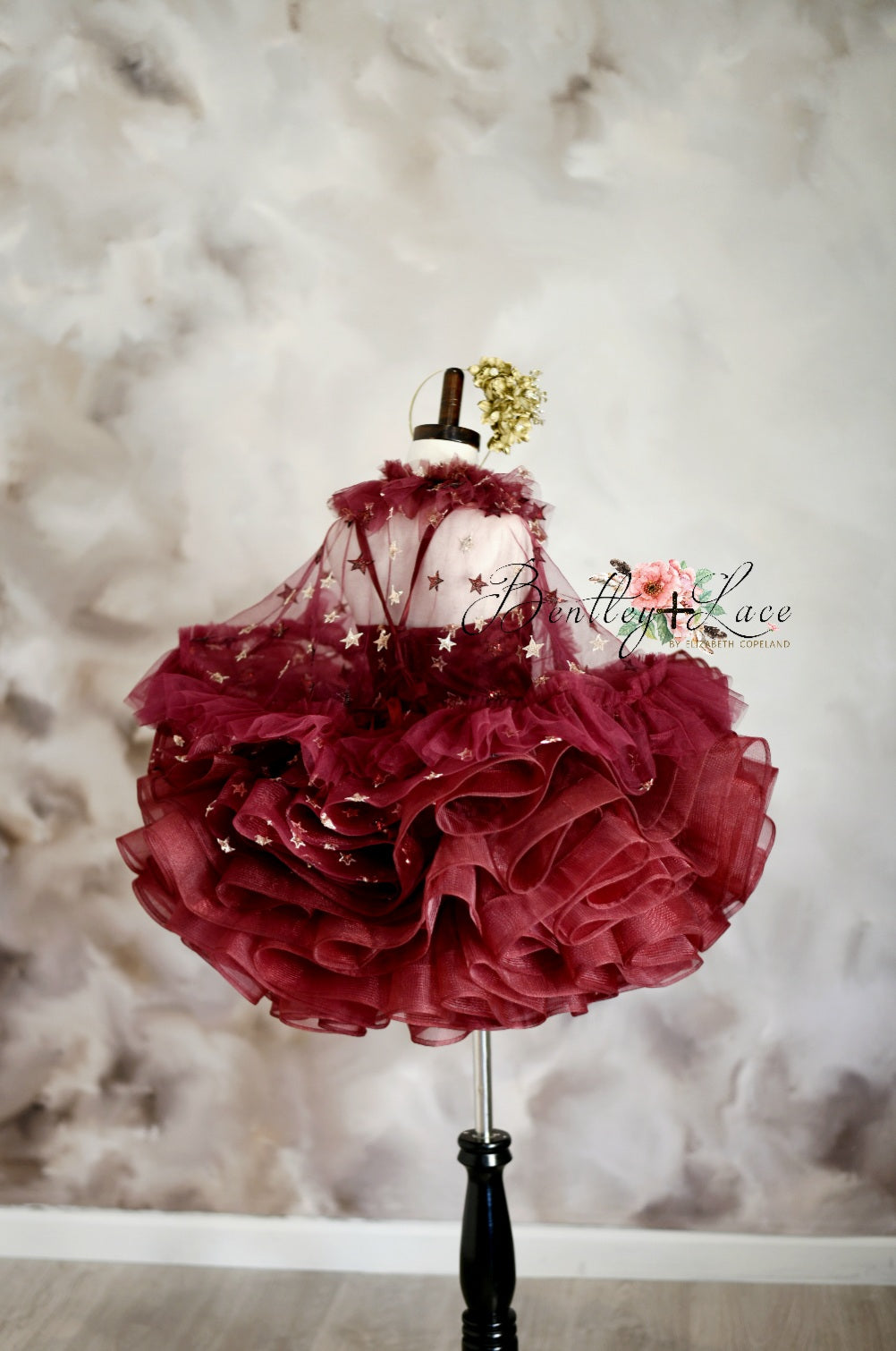 "Starlet" burgundy dress+cape -Petal Length Dress ( 5 Year - Petite 6 Year)