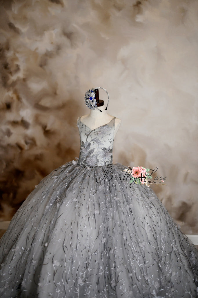 "Samantha" gray -  Floor long Length Dress - ( 6 Year - Petite 10 Year)