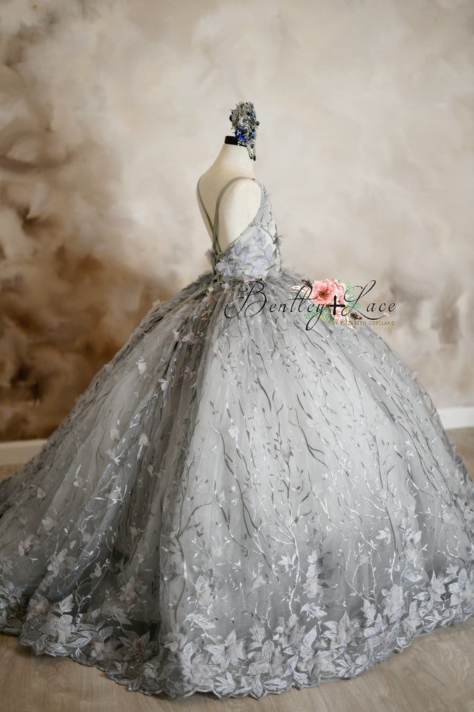 "Samantha" gray -  Floor long Length Dress - ( 6 Year - Petite 10 Year)
