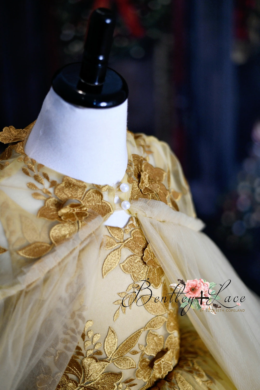 Euc retired rental "Delphine" Golden Hour -  Floor Length Gown + Cape ( 8 Year - Petite 9 Year)