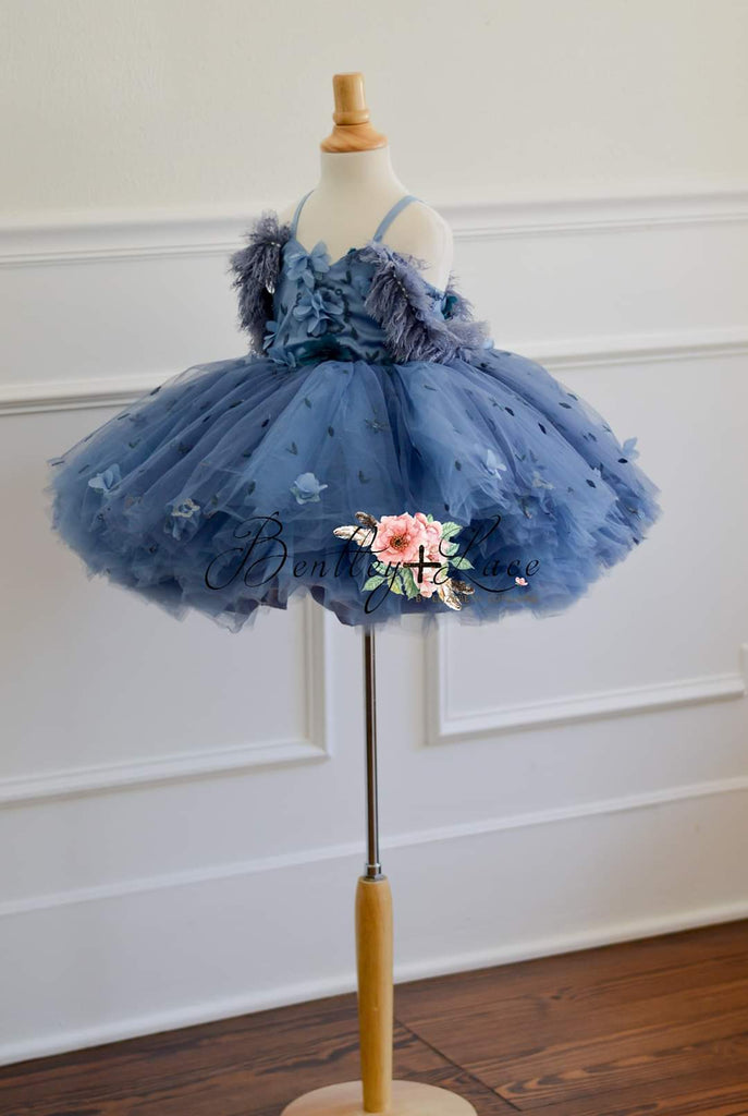 Euc Charlee ballerina length gown- shades of blue  (2 year- petite 4 year)