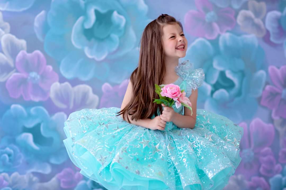 Rts Twinkle Toes- Seafoam-Petal Length Gown ( 4 Year - Petite 6 Year)