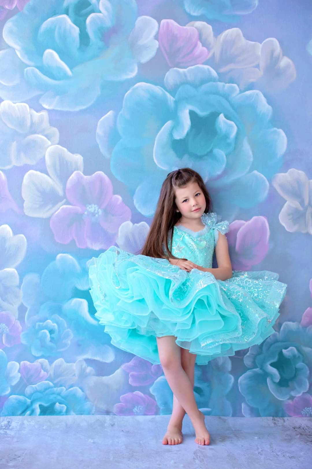 Rts Twinkle Toes- Seafoam-Petal Length Gown ( 4 Year - Petite 6 Year)