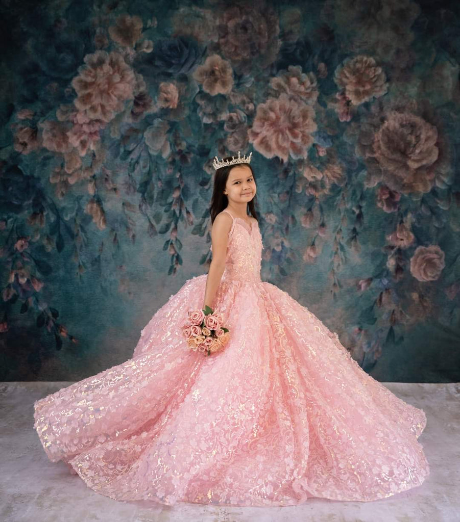 RETIRED RENTAL EUC "Floral Jubilee" Pink -  Floor long Length Dress - ( 6 Year - Petite 9 Year)