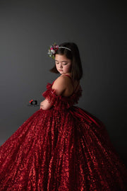 "Ruby Shimmer"  -Floor Long -  Editorial Dress, Couture Gown, Special Occasion Dress