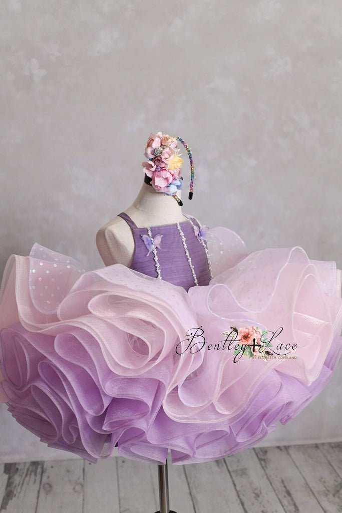 Lavender Butterfly Confetti - Petal  Length Dress (3 Year-Petite 5 Year)