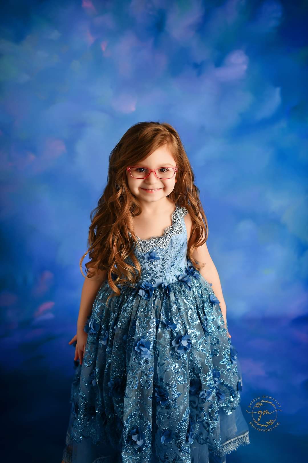"Sadie" in Cindy Blue vintage length gown- shades of blue  (4 year- petite 5 year)