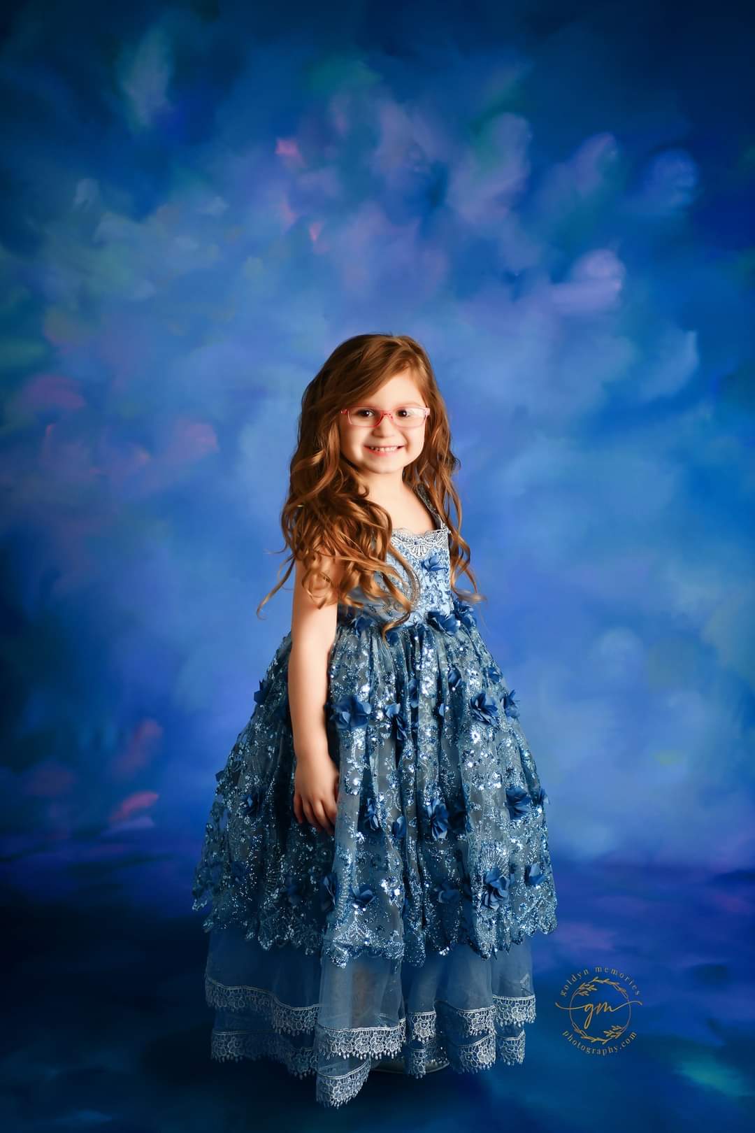 "Sadie" in Cindy Blue vintage length gown- shades of blue  (4 year- petite 5 year)