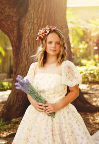 Retired euc Jardin de Fleurs Ivory Floral Rental Gown | Teen–Adult 0–2