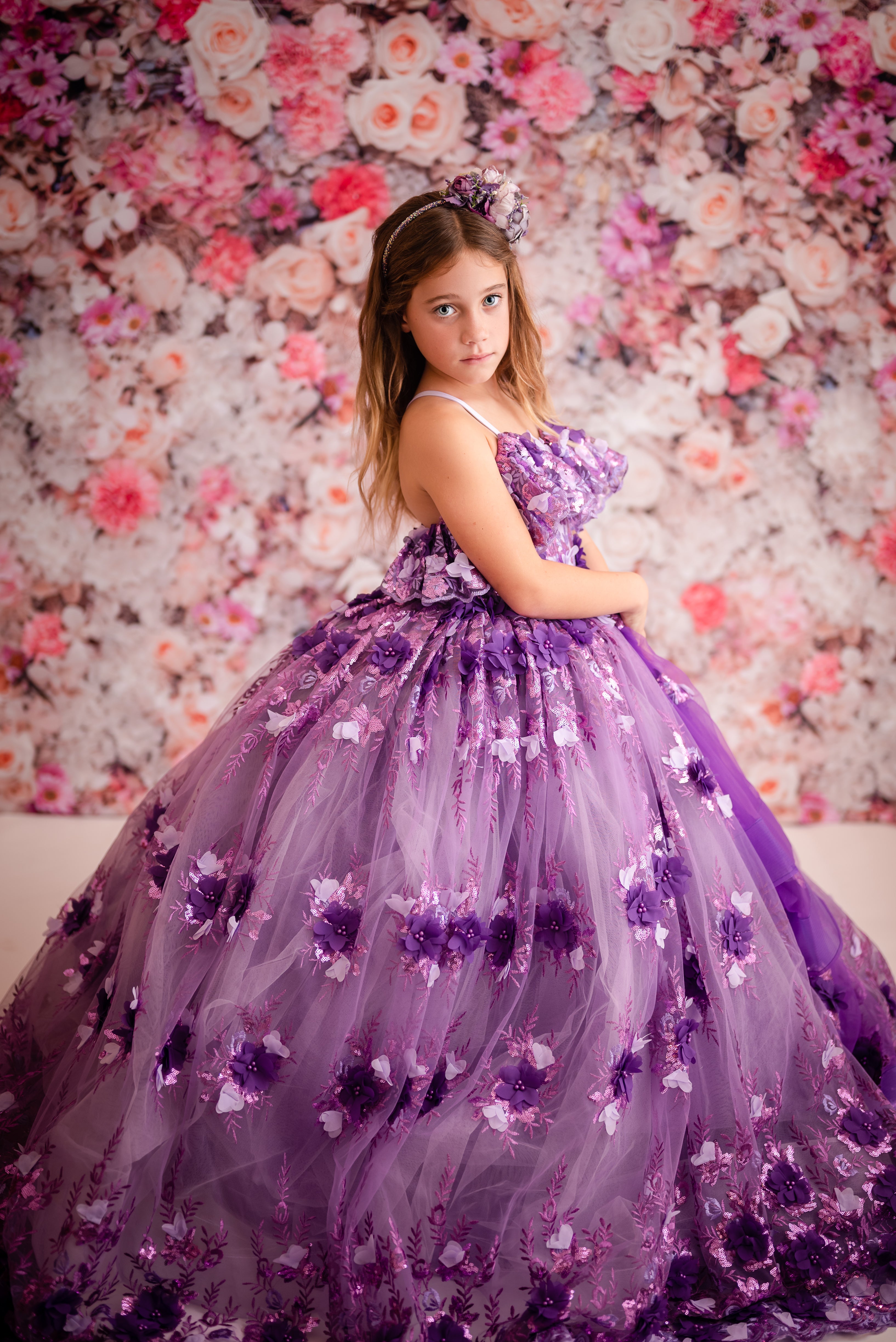 Amethyst- Flutter bodice- Floor Length Dress ( 6 Year - Petite 7 Year)