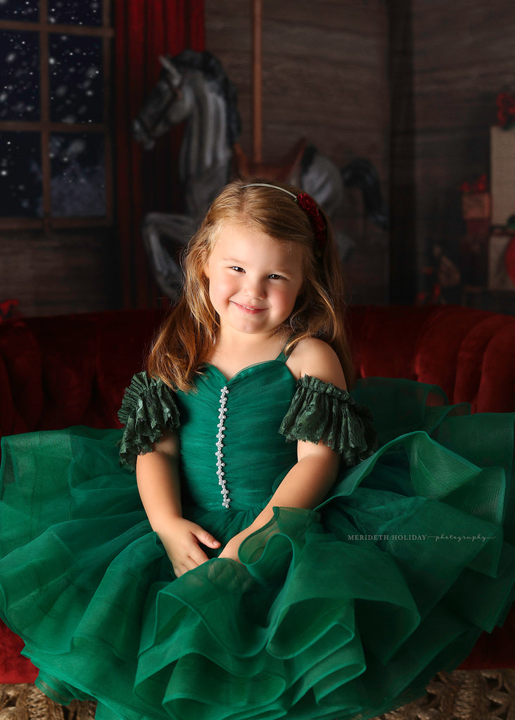 "Greer" in Evergreen Petal Length Dress (4 Year-Petite 5 Year)
