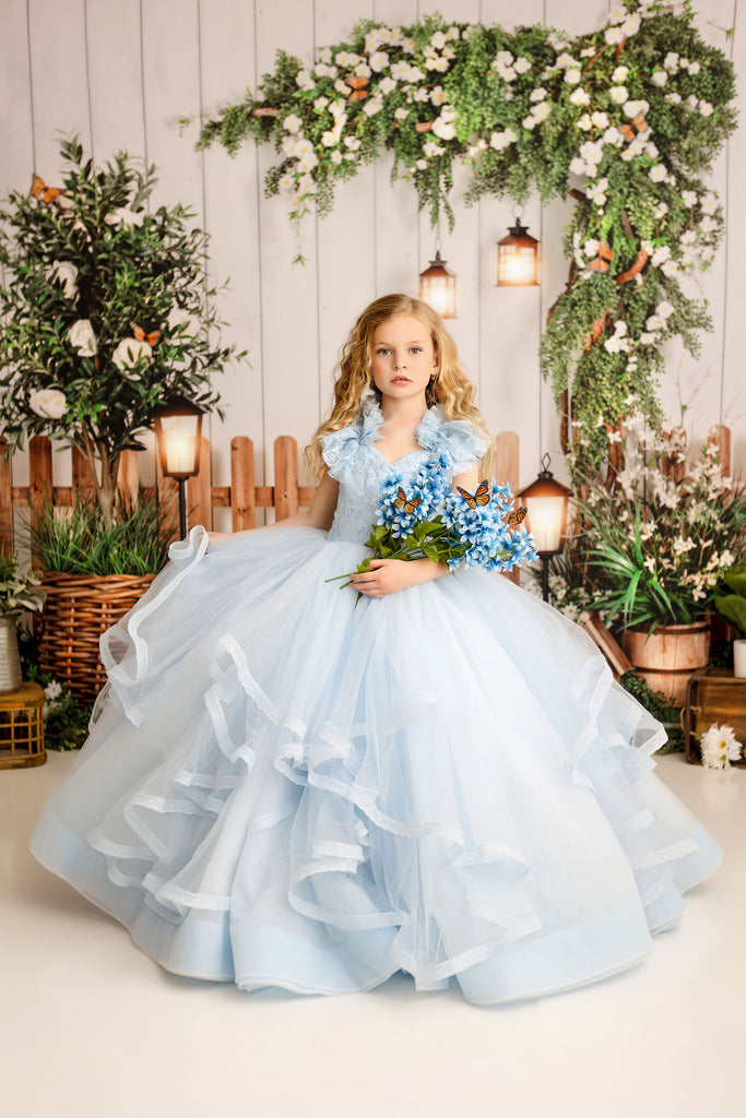 "Wendy" in soft blue Cascades Floor Length Dress ( 5 Year - Petite 6 Year)