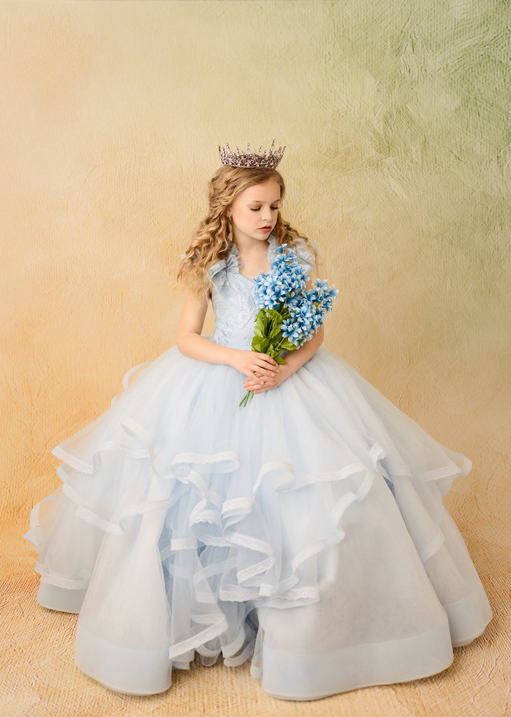 "Wendy" in soft blue Cascades Floor Length Dress ( 5 Year - Petite 6 Year)
