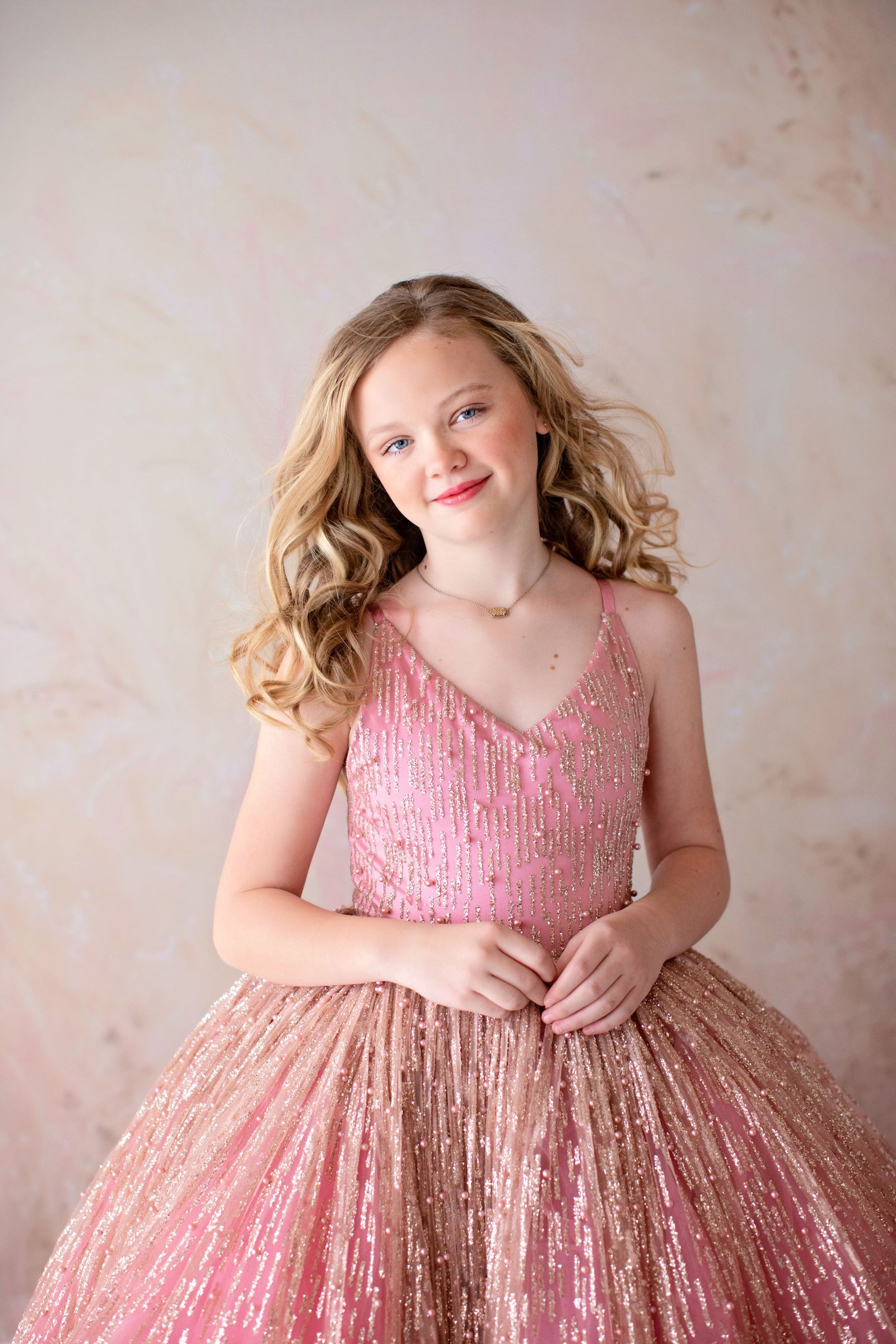Custom Stassi Gown in Rose Gold Shimmer – Perfect for Special Occasions

