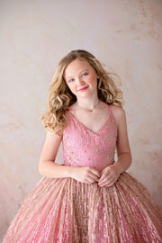 Custom Stassi Gown in Rose Gold Shimmer – Perfect for Special Occasions

