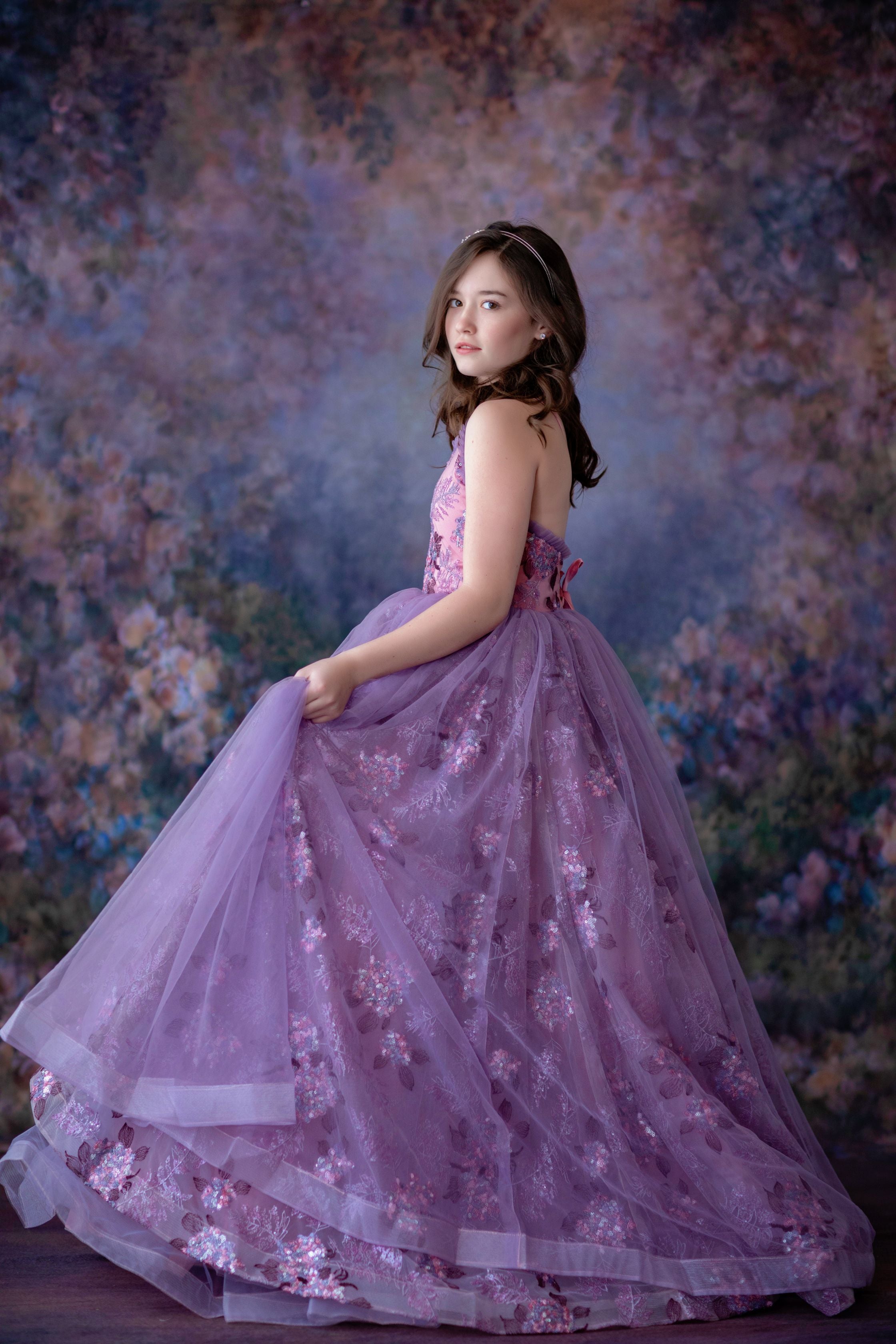 Retired rental euc "Basket of Flowers" -  Floor Length Dress ( 8 Year - Petite 10 Year)