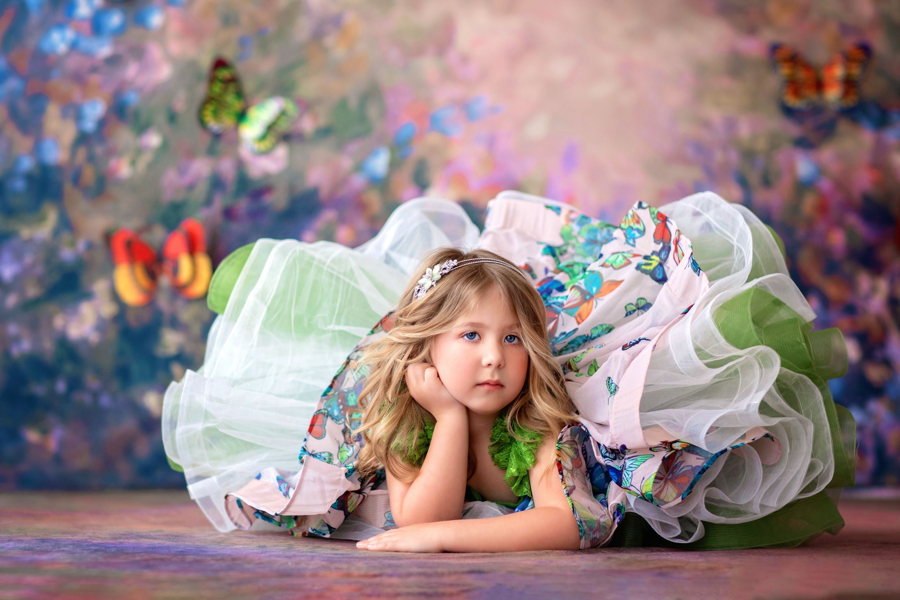 "Gilded Butterfly" -  Petal Dress- Chiffon ( 4 Year - Petite 6 Year)