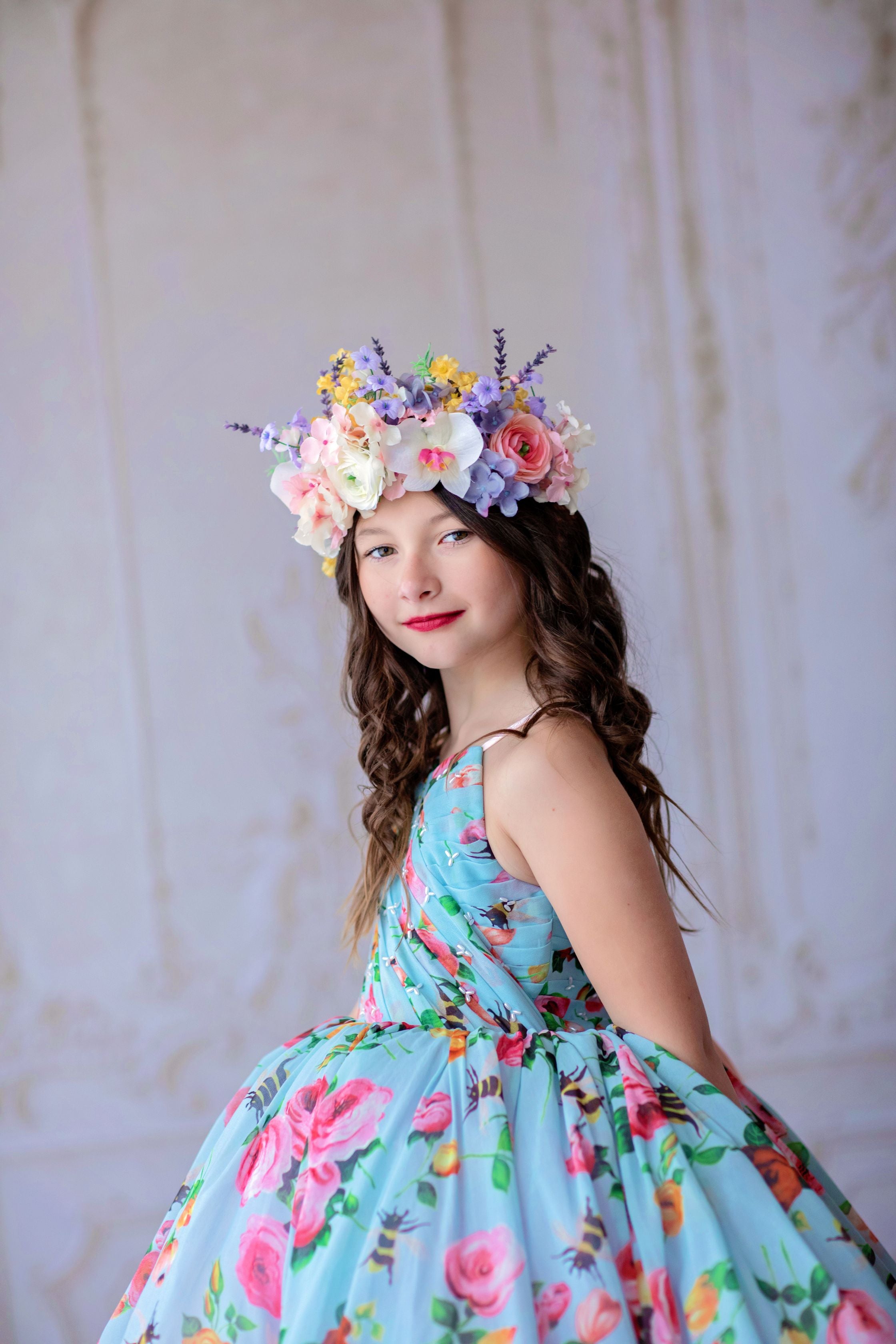 Euc "Margot" -  Floor Length Floral Chiffon Gown ( 6 Year - Petite 7 Year)