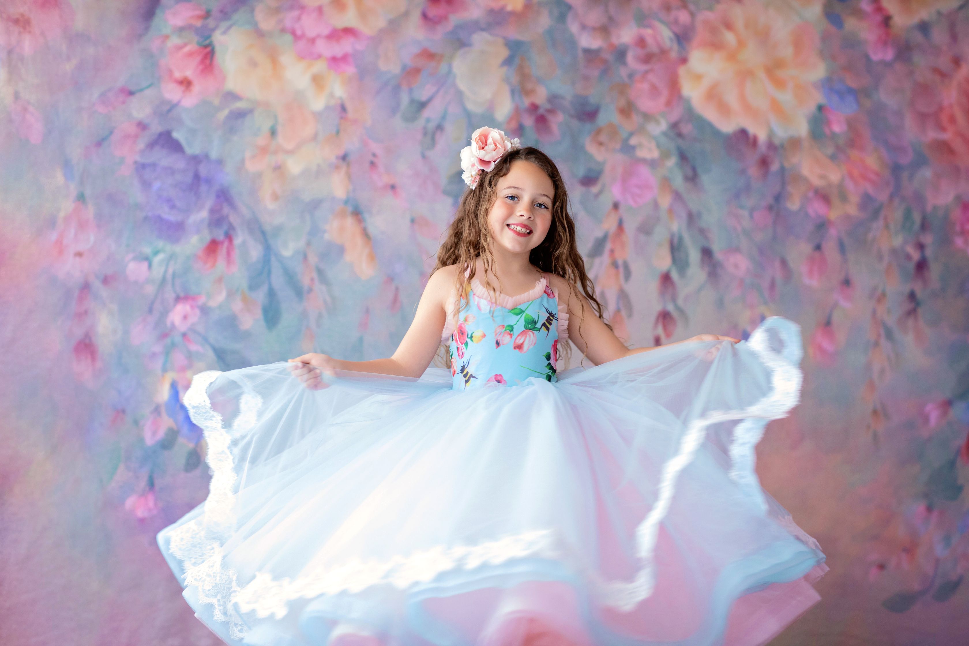 New condition retired rental "Margot" -  Floor Length Floral Toddler Chiffon Gown ( 3 Year - Petite 4 Year)