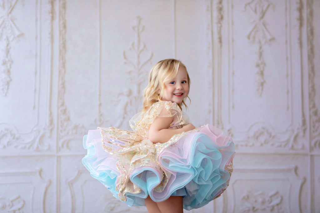 "Cotton Candy" - Sequin Petal Vintage Length Gown (4 Year-Petite 5 Year)
