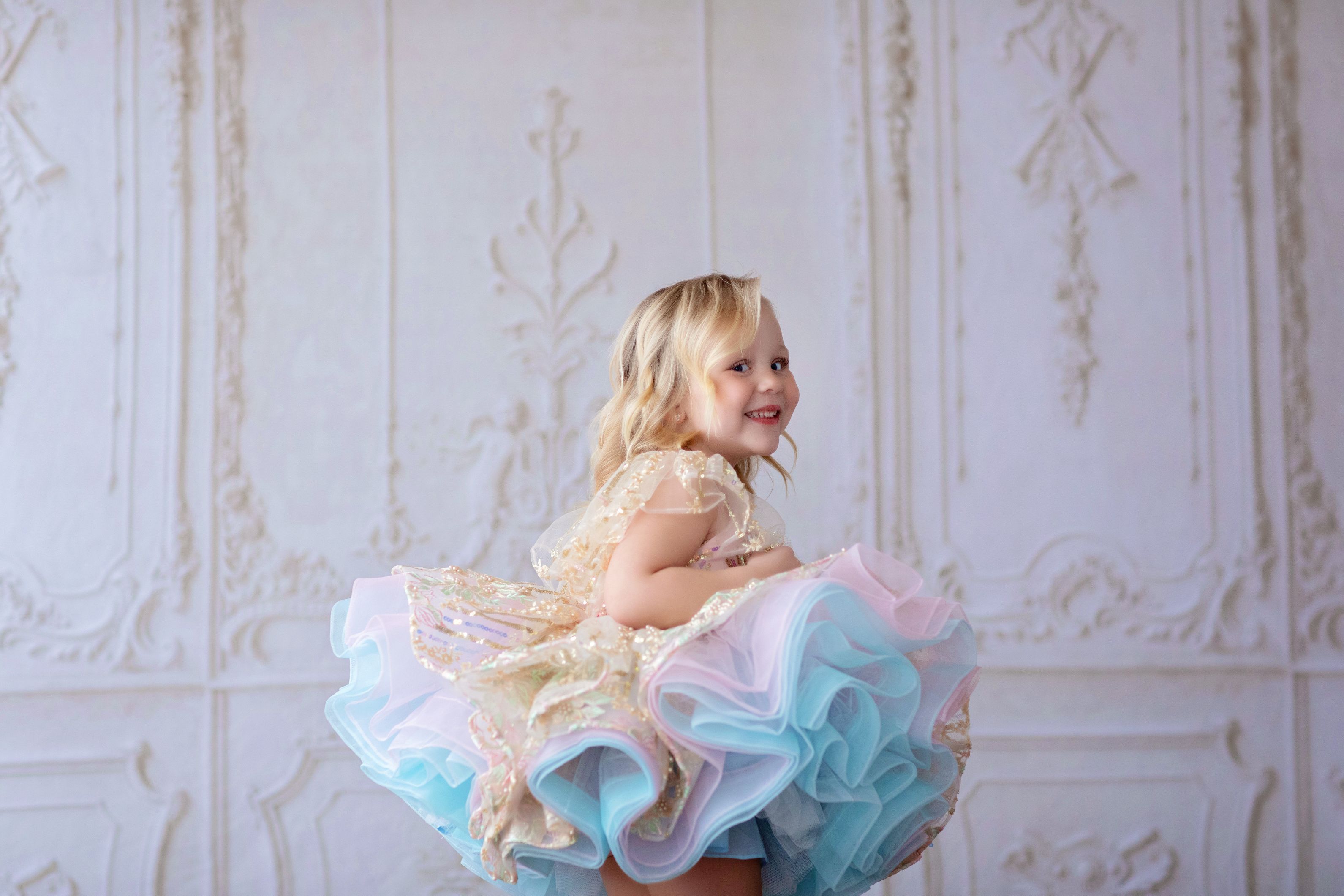"Cotton Candy" - Sequin Petal Vintage Length Gown (4 Year-Petite 5 Year)