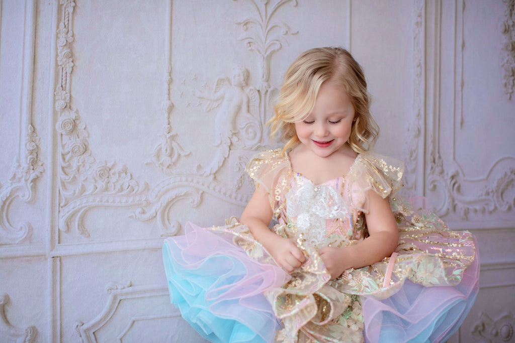 "Cotton Candy" - Sequin Petal Vintage Length Gown (4 Year-Petite 5 Year)