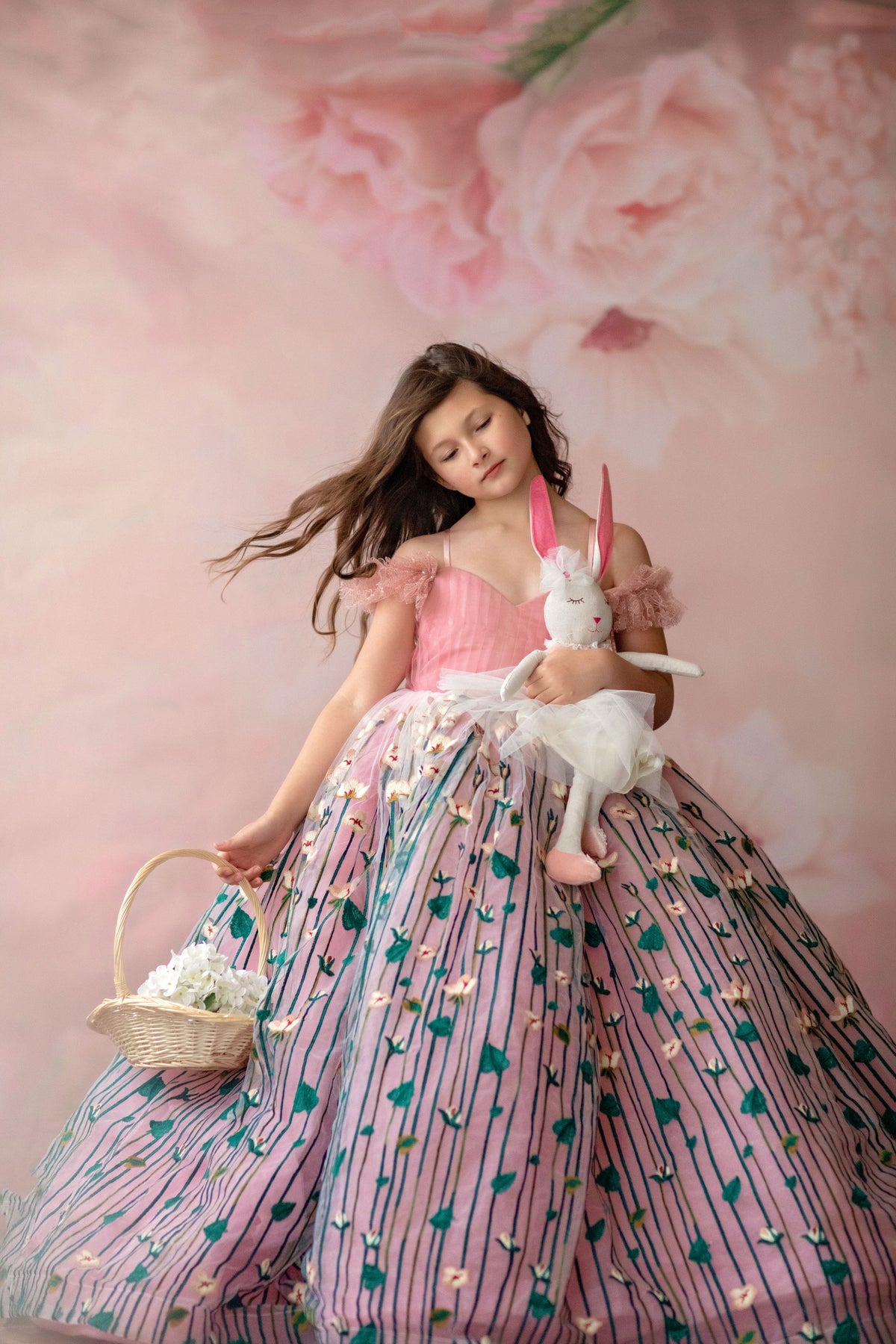 "Sweetheart neckline and delicate embroidery on a floral special occasion gown"

